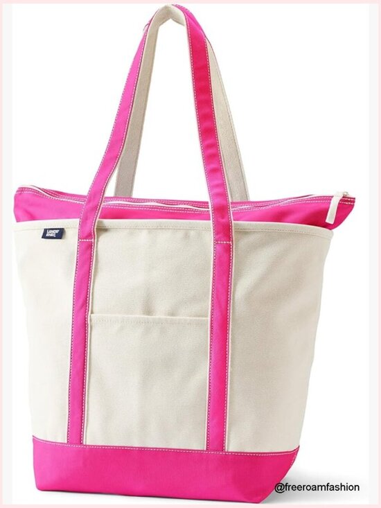 Handbags - Large Canvas Tote Bag with Zip Top and Water-Repellent Base